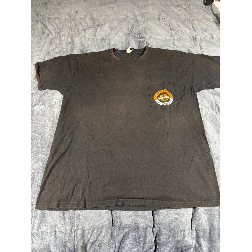 Harley Davidson Mens XL Faded Black Pocket T-Shirt Freedom Heard Loud and Clear